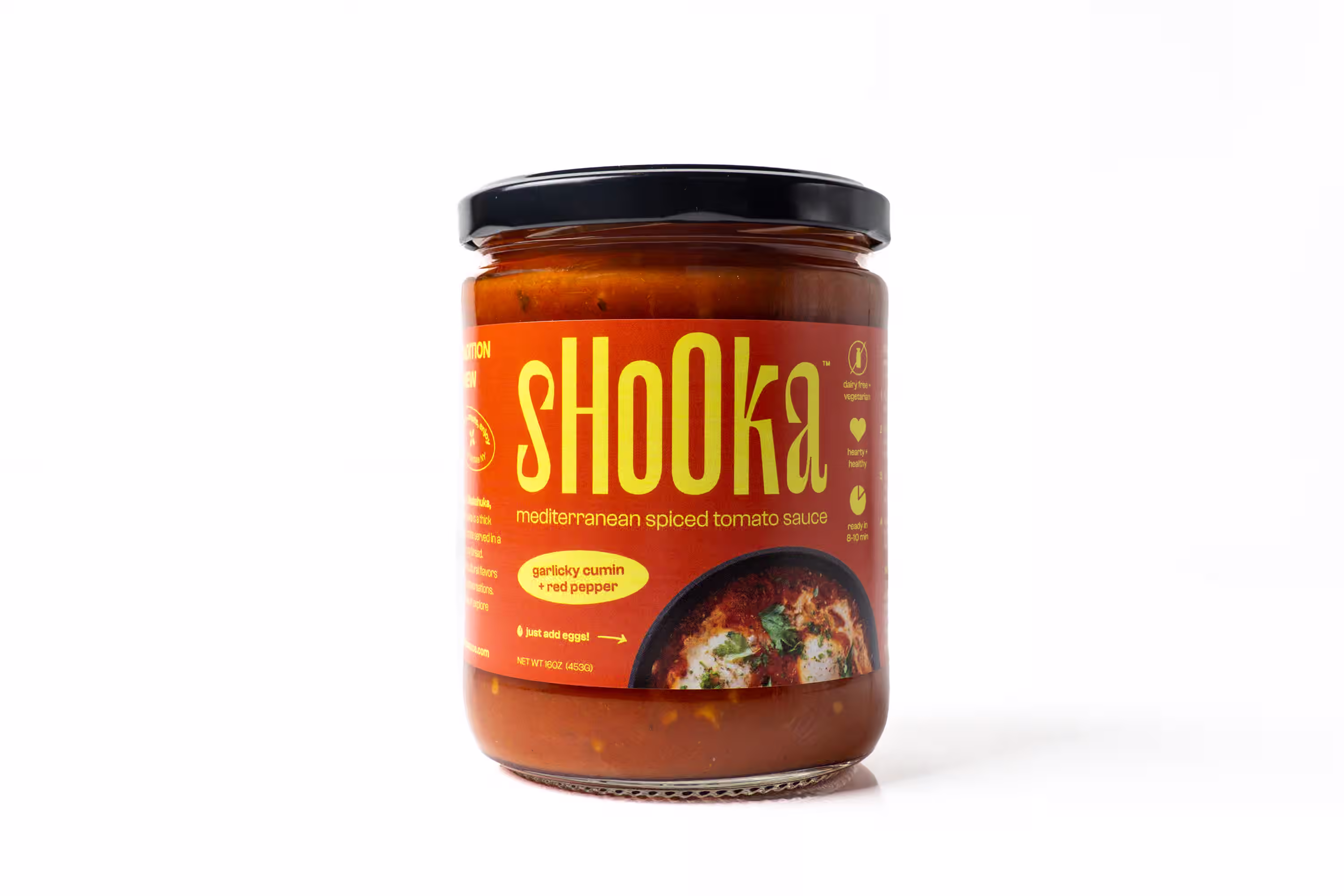 Shooka Sauce Mediterranean spiced tomato sauce jar photographed on a white background for Amazon product listing